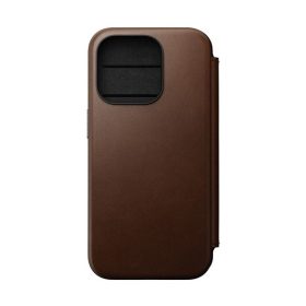 Nomad Modern Leather Folio iPhone 15 Pro flip tok, barna