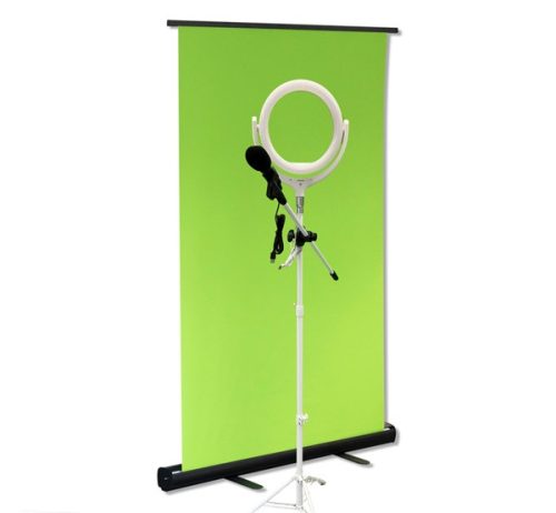 4smarts Streamer Set green screennel, mikrofon tartóval, selfie lámpával, 110x200cm, fehér