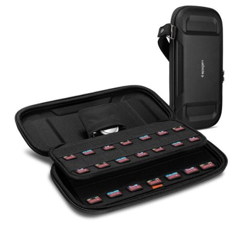 Spigen Rugged Armor Pro Nintendo Switch játékkártya tároló tok, Airtag tartóval, fekete