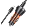 Hoco autós töltő 2 x USB-C QC 30W digitális kijelzővel, USB-C kábellel,  (Lightning PD60W) átlátszó narancssárga