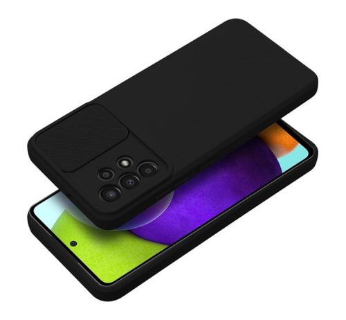 Slide Samsung A55 5G, kameravédős szilikon tok, fekete