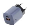 Forcell hálózati gyorstöltő USB-C + USB-A, PD + QC 4.0, 3A, 33W, kék