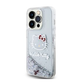   Hello Kitty Liquid Glitter Electroplating Head Logo Apple iPhone 15 Pro hátlap tok, átlátszó