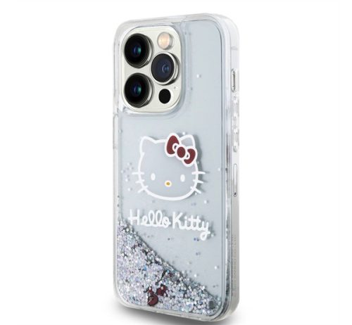 Hello Kitty Liquid Glitter Electroplating Head Logo Apple Iphone 15 Pro hátlap tok, átlátszó