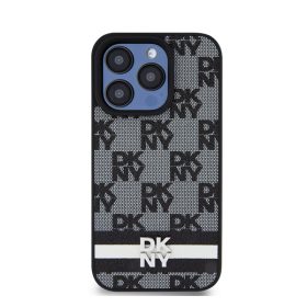  DKNY PU Leather Checkered Pattern and Stripe iPhone 13 Pro hátlap tok, fekete