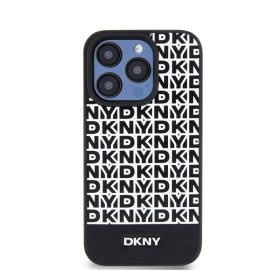   DKNY PU Leather Repeat Pattern Bottom Stripe iPhone 14 Pro hátlap tok, fekete