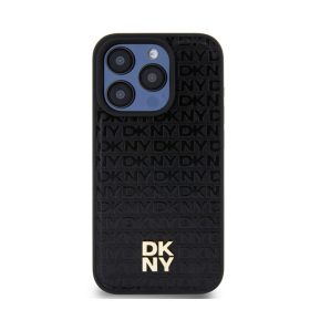  DKNY PU Leather Repeat Pattern Stack Logo iPhone 14 Pro Max Magsafe hátlap tok, fekete