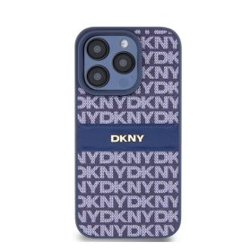   DKNY PU Leather Repeat Pattern Tonal Stripe iPhone 15 Pro Max hátlap tok, kék