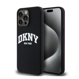   DKNY Liquid Silicone White Printed Logo Apple iPhone 13 Pro Max Magsafe hátlap tok, fekete, DKHMP13XSNYACH