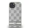 DKNY PU Leather Checkered Pattern and Stripe Apple iPhone 15 hátlap tok, bézs