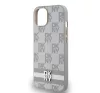 DKNY PU Leather Checkered Pattern and Stripe Apple iPhone 15 hátlap tok, bézs