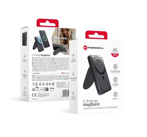 Forcell F-energy F10K2 MagSafe kompatibilis power bank / Power bank / külső akkumulátor, fekete (PD QC3.0 5A/20W/10 000 mAh)