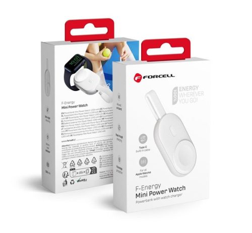 Forcell F-energy Mini Apple watch kompatibilis vezeték nélküli töltő / power bank, fehér (1A 2,5W/1200mAh)