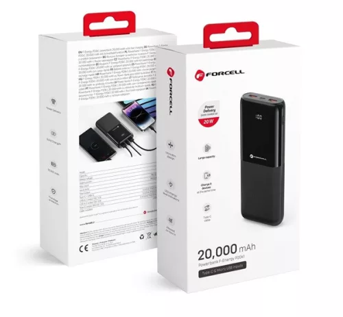 Forcell F-energy P20k1 Power bank / külső akkumulátor / power bank, (PD QC3.0 3A /20W/20 000 mAh) fekete