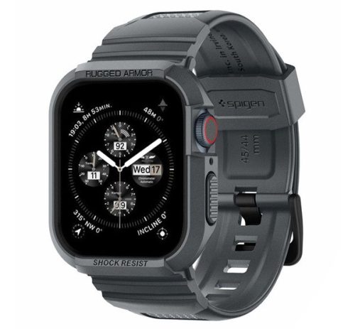 Spigen Rugged Armor Pro Apple Watch 9 / 8 / 7 45mm / SE (2nd / 1st Gen) / 6 / 5 / 4 44mm tok, sötétszürke