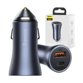   Baseus Golden Contactor Pro autós szivargyújtó töltő, USB-A + USB-C, QC4.0, PD, SCP, 40W, szürke