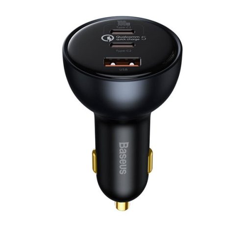 Baseus Qualcomm autós szivargyújtó töltő, USB, 2xUSB-C, 160W, szürke