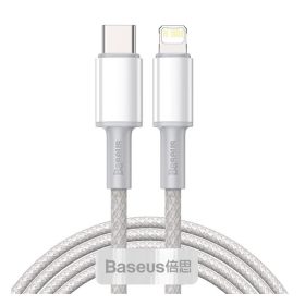   Baseus USB-C / Lightning töltő- és adatkábel, nagy sűrűségű fonott, 20 W, PD, 2 m, fehér