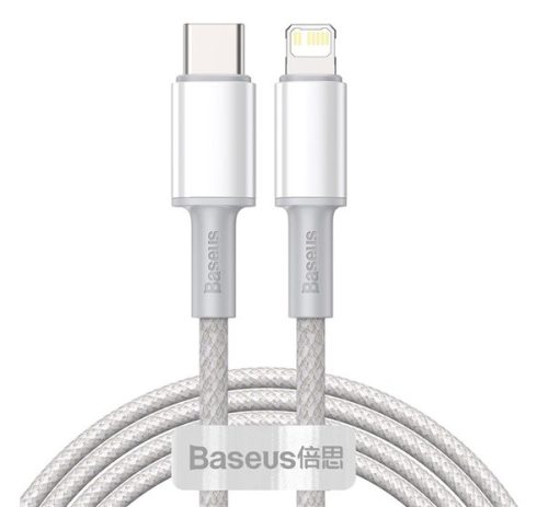 Baseus USB-C / Lightning töltő- és adatkábel, nagy sűrűségű fonott, 20 W, PD, 2 m, fehér