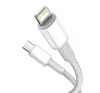Baseus USB-C / Lightning töltő- és adatkábel, nagy sűrűségű fonott, 20 W, PD, 2 m, fehér
