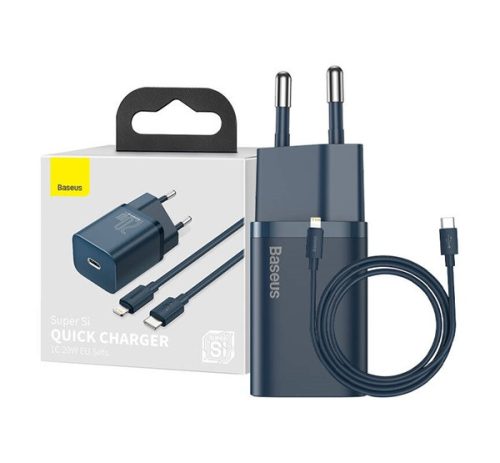 Baseus Super Si gyorstöltő 1C 20W, 1 m-es USB-C / Lightning kábellel, kék