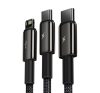 Baseus Tungsten Gold 3in1 USB-kábel, USB / micro-USB / USB-C / Lightning, 3,5 A, 1,5 m, fekete