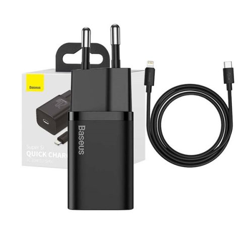 Baseus Super Si USB-AUSB-C gyorstöltő 1 m-es USB-AUSB-C-Lightning kábellel, 20W, fekete