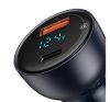 Baseus autós szivargyújtó töltő digitális kijelzővel, USB-A + USB-C, QC3.0+PD, 5A, 65W, fekete
