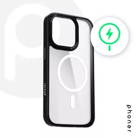   Phoner Custom Hybrid Apple iPhone 13 Pro MagSafe kompatibilis hátlap tok, fekete (fekete gombokkal)