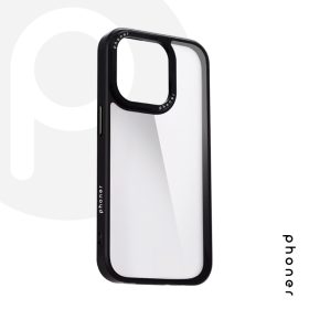   Phoner Custom Hybrid Apple iPhone 14 Pro hátlap tok, fekete (fekete gombokkal)