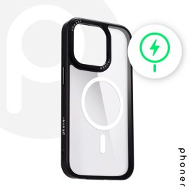   Phoner Custom Hybrid Apple iPhone 14 Pro MagSafe kompatibilis hátlap tok, fekete (fekete gombokkal)