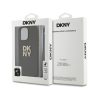 DKNY PU Leather Stack Logo Apple iPhone 15 Pro Max hátlap tok csuklópánttal, barna