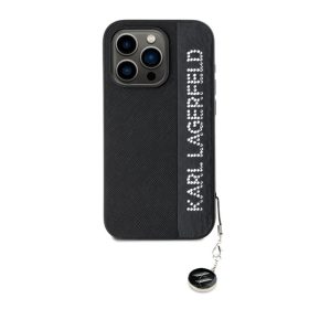   Karl Lagerfeld PU Saffiano Rhinestone Charm Apple iPhone 15 Pro  hátlap tok, fekete