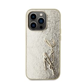   Karl Lagerfeld Wrinkled PU Signature Logo Apple iPhone 15 Pro hátlap tok, arany