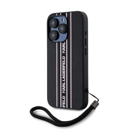   Karl Lagerfeld PU Saffiano Athleisure Apple iPhone 15 Pro hátlap tok csuklópánttal, rózsaszín