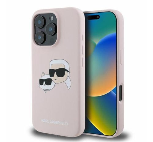 Karl Lagerfeld Silicone Double Heads Print Apple iPhone 16 Pro Magsafe kompatibilis hátlap tok, rózsaszín