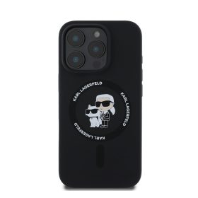   Karl Lagerfeld Silicone KC Heads Ring Apple iPhone 16 Pro Max hátlap tok, fekete KLHMP16XSCMKCRHK