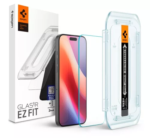 Spigen Glas.tR EZ Fit Apple iPhone 16 Pro Max / 17 Pro Max, tempered kijelzővédő fólia felhelyező kerettel (2db) AGL07907