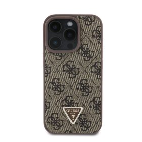   Guess PU 4G Strass Triangle Metal Logo Apple iPhone 16 Pro Max hátlap tok, barna