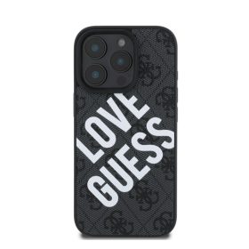  Guess PU Leather 4G Big Love Logo Apple iPhone 16 Pro Magsafe kompatibilis hátlap tok, fekete
