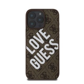  Guess PU Leather 4G Big Love Logo Apple iPhone 16 Pro Max Magsafe kompatibilis hátlap tok, barna