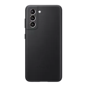   Samsung Galaxy S21 Plus 5G SM-G996, Műanyag hátlap védőtok, bőr hátlap, fekete, gyári