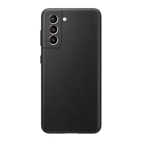 Samsung Galaxy S21 Plus 5G SM-G996, Műanyag hátlap védőtok, bőr hátlap, fekete, gyári