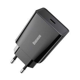   Hálózati töltő adapter, 20W, USB Type-C aljzat, gyorstöltés, PD, Baseus Speed Mini, fekete