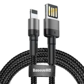  USB töltő- és adatkábel, Lightning, 100 cm, 2400 mA, kétoldalas, törésgátló, gyorstöltés, cipőfűző minta, Baseus Cafule Special Edition, CALKLF-GG1, fekete/szürke