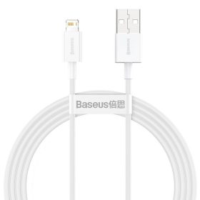   USB töltő- és adatkábel, Lightning, 150 cm, 2400 mA, törésgátlóval, gyorstöltés, PD, Baseus Superior, CALYS-B02, fehér