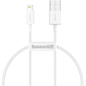   USB töltő- és adatkábel, Lightning, 25 cm, 2400 mA, törésgátlóval, gyorstöltés, PD, Baseus Superior, CALYS-02, fehér
