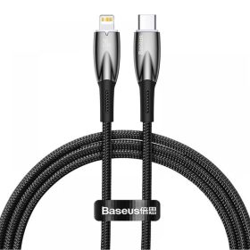   USB Type-C töltő- és adatkábel, Lightning, 100 cm, 2400mA, 20W, törésgátlóval, gyorstöltés, PD, Baseus Glimmer, CADH000001, fekete