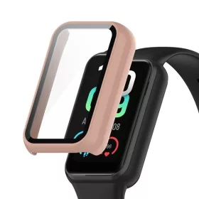   Amazfit Band 7, Műanyag védőkeret, kijelzővédő üveggel, közepesen ütésálló, szíj nélkül, rózsaszín