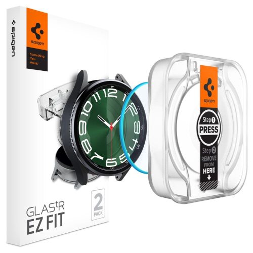 Samsung Galaxy Watch 6 Classic (47mm) SM-R960 / R965, Kijelzővédő fólia, ütésálló fólia (az íves részre is!), Tempered Glass (edzett üveg), Spigen Ez Fit, Clear, 2 db / csomag